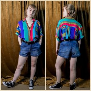 Multicolored Striped Button-Up Short Sleeved Shirt